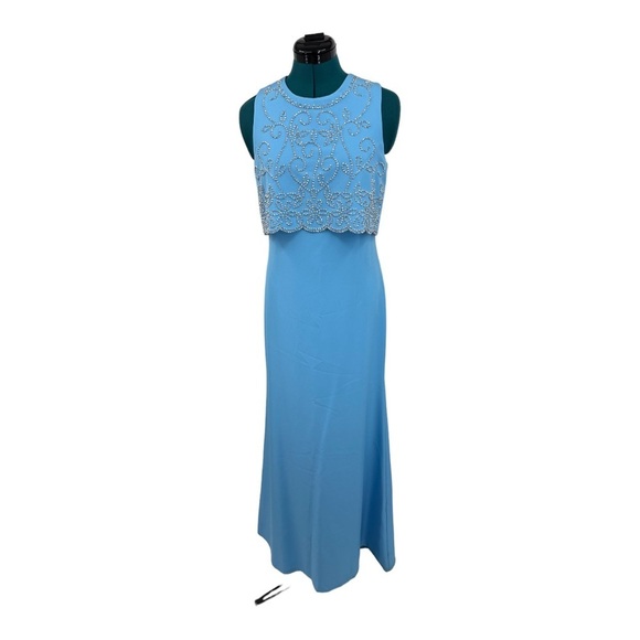 Marina Blue Beaded Sleeveless Overlay Gown In Sky NWOT - Picture 2 of 6